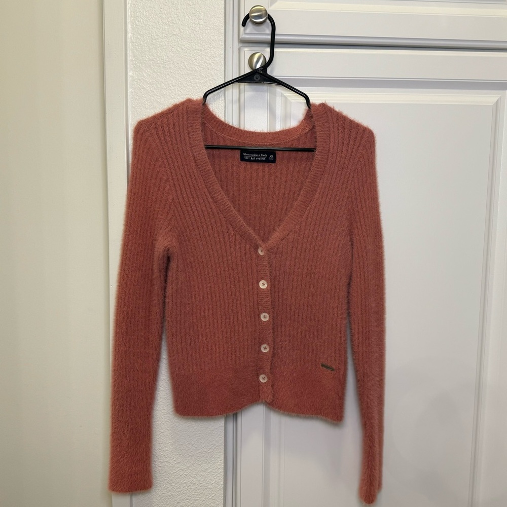 Abercrombie and Fitch Eyelash Sweater Cardigan in Dusty Pink color